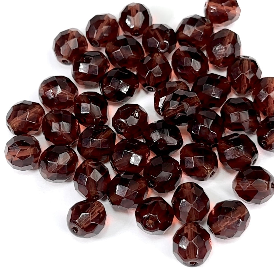 Madeira Topaz brown loose Traditional Czech Fire Polished Round Faceted Glass Beads 10mm 40pcs