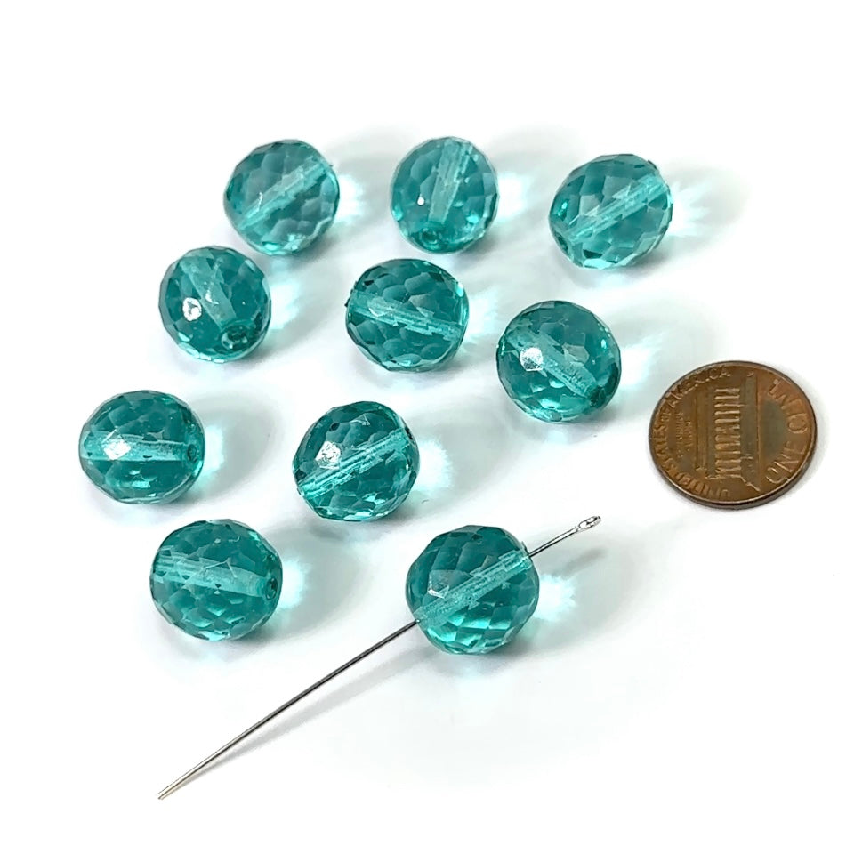 Light Aqua coated loose Traditional Czech Fire Polished Round Faceted Glass Beads 14mm 10pcs CF087