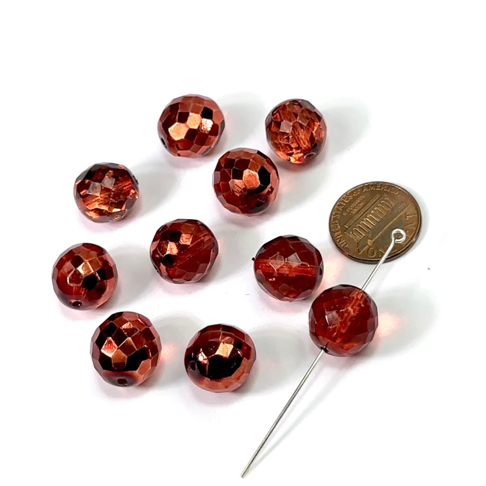 Rust Silver coated loose Traditional Czech Fire Polished Round Faceted Glass Beads 14mm 10pcs CF100