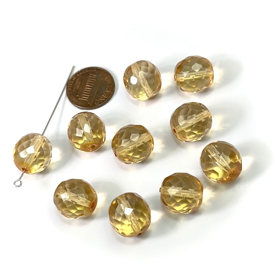 Light Topaz coated loose Traditional Czech Fire Polished Round Faceted Glass Beads 14mm 10pcs CF112