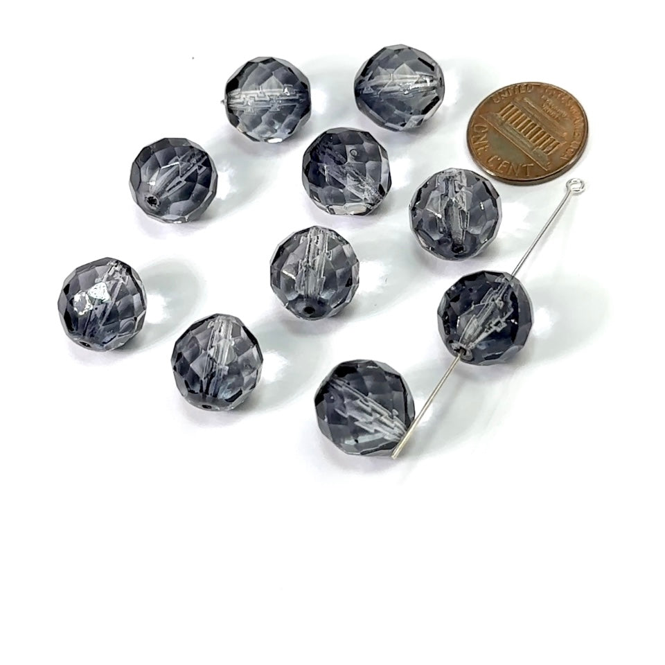 Dark Black Diamond 2-tone coated loose Traditional Czech Fire Polished Round Faceted Glass Beads 14mm 10pcs CF116