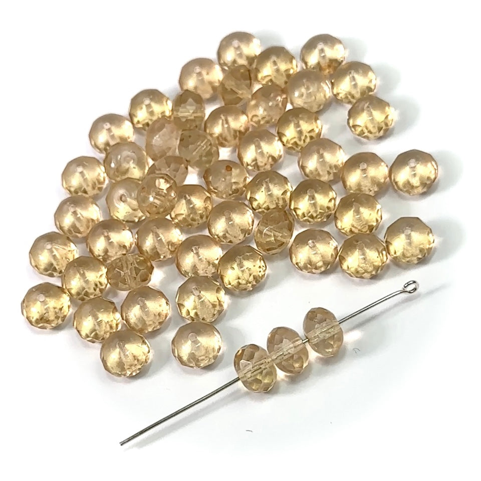 Czech Faceted Glass Doughnut Shaped Fire Polished Rondelle Spacer Beads 8mm Crystal Topaz Luster coated tire/donut beads 50pcs CF131