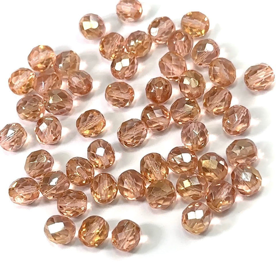 Crystal Pink Luster coated loose Traditional Czech Fire Polished Round Faceted Glass Beads 8mm 50pcs