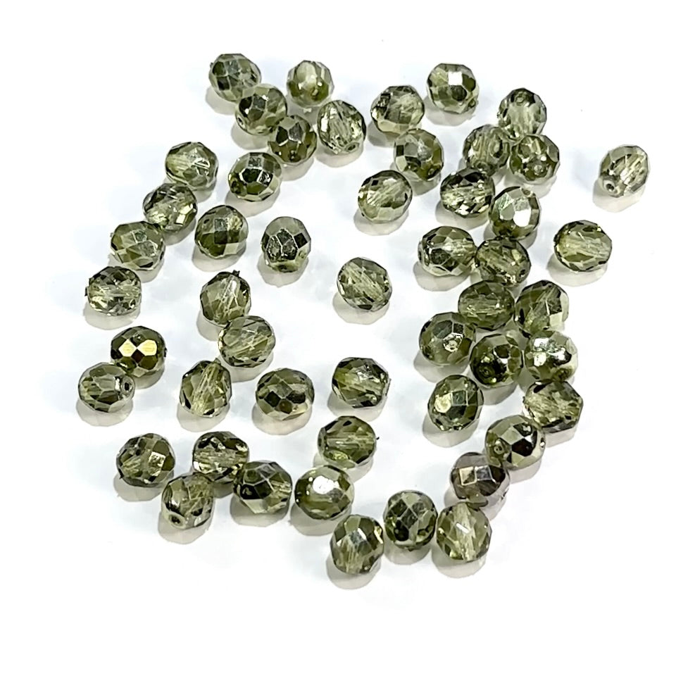 Crystal Green Metallic Czech Fire Polished Round Faceted Glass Beads 8mm 10mm