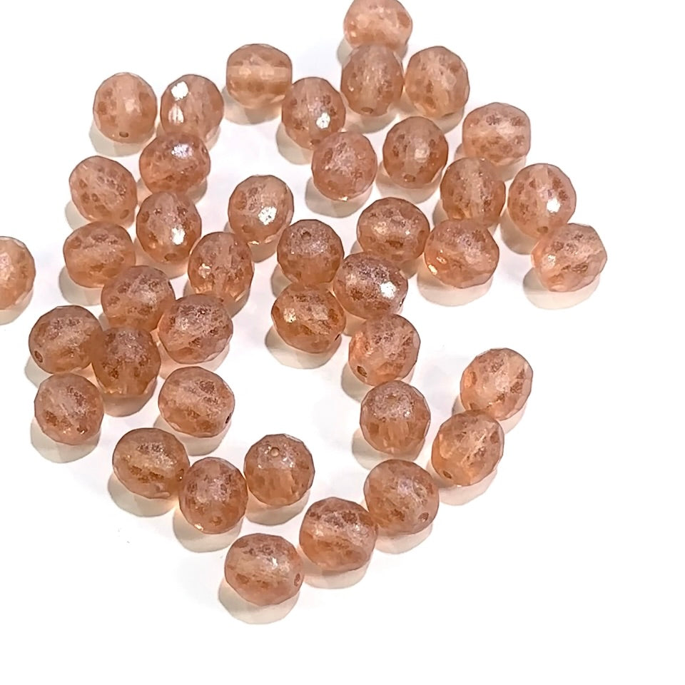 Pink Opal Matted Traditional Czech Fire Polished Round Faceted Glass Beads 10mm 40pcs CF269