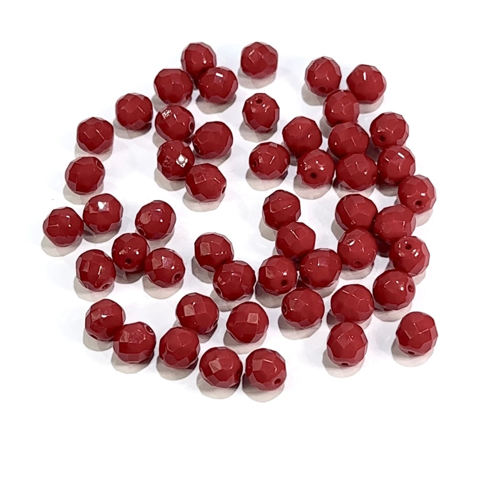 Red Coral Traditional Czech Fire Polished Round Faceted Glass Beads 8mm 50pcs CF290