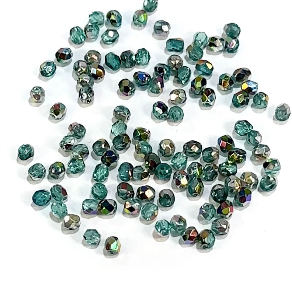 Aqua Bohemica Vitral Traditional Czech Fire Polished Round Faceted Glass Beads 4mm 100pcs CF313
