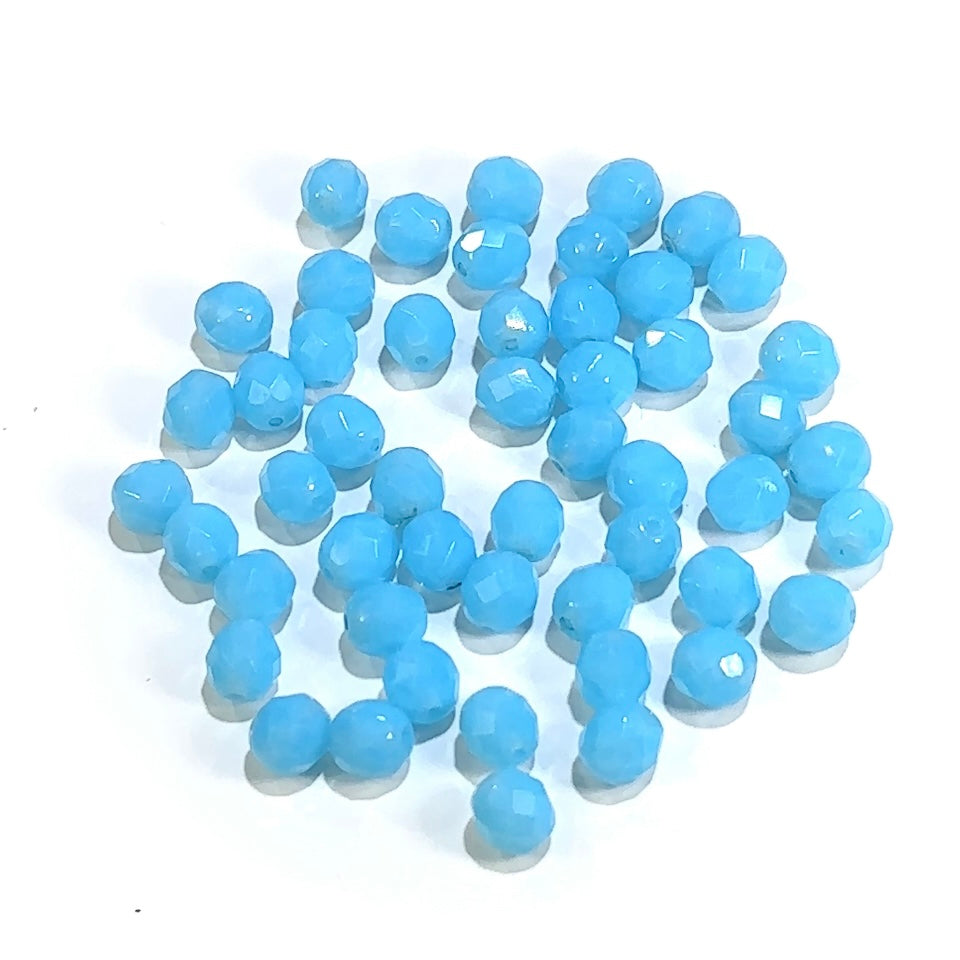 Aqua Light Blue Opal Traditional Czech Fire Polished Round Faceted Glass Beads 6mm 8mm