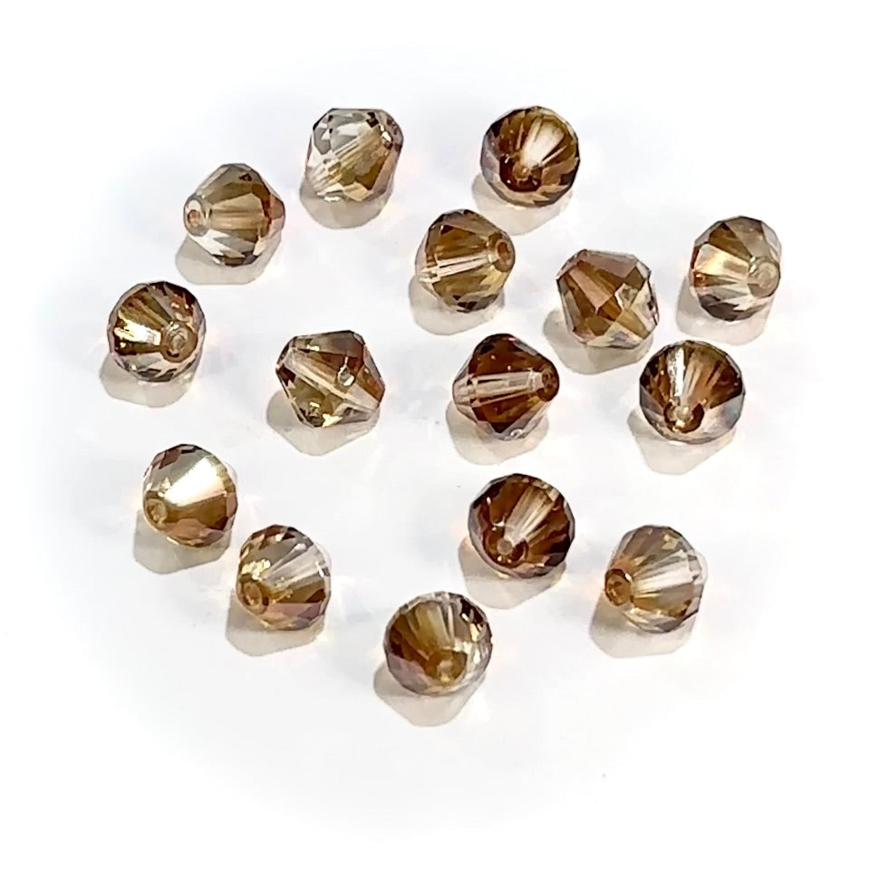 Czech Glass Bicone Shaped Fire Polished Beads 10mm or 14mm Crystal Brown Luster coated Rondelles