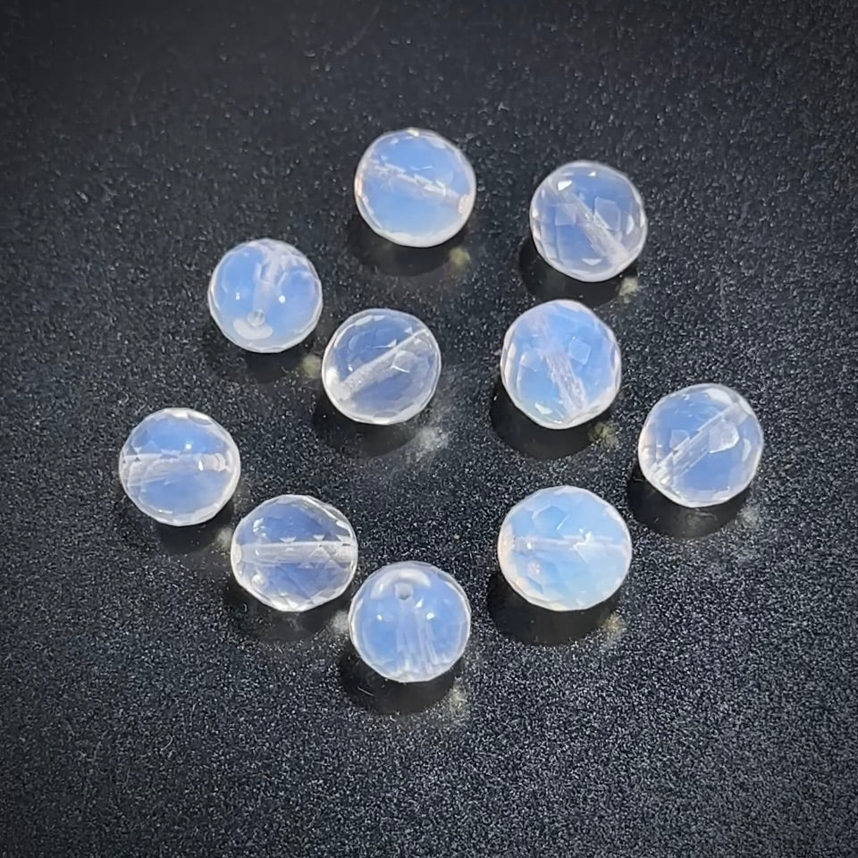 Light White Opal Traditional Czech Fire Polished Round Faceted Glass Beads 14mm 10pcs CF346