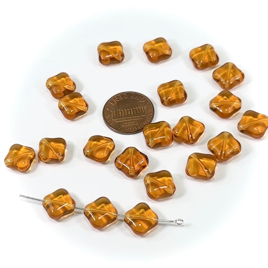 Czech Pressed Druk Smooth Flat Square Glass Beads Topaz brown 10x10mm 20pcs CL057