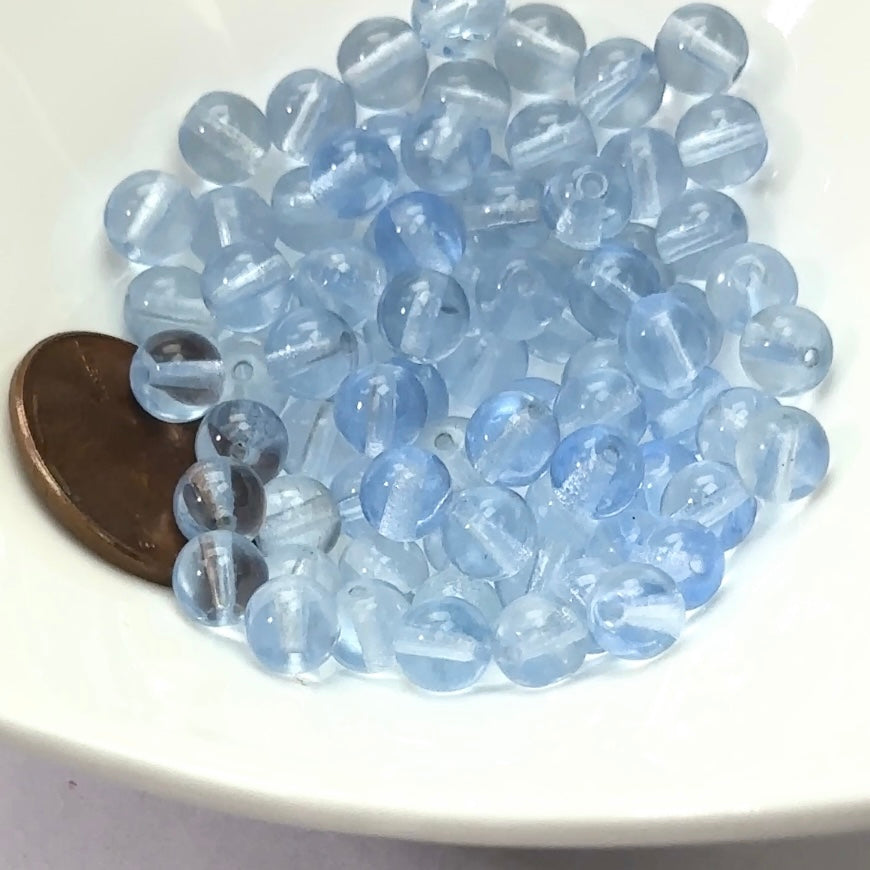 Czech Pressed Druk Round Smooth Glass Beads 6mm Light Sapphire Blue 80 pieces CL065