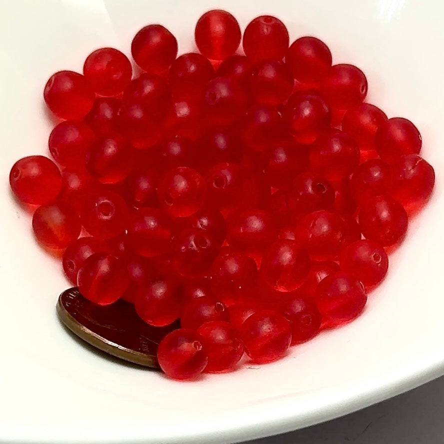 Czech Pressed Druk Round Smooth Glass Beads 6mm Light Red Matted 80 pieces CL070