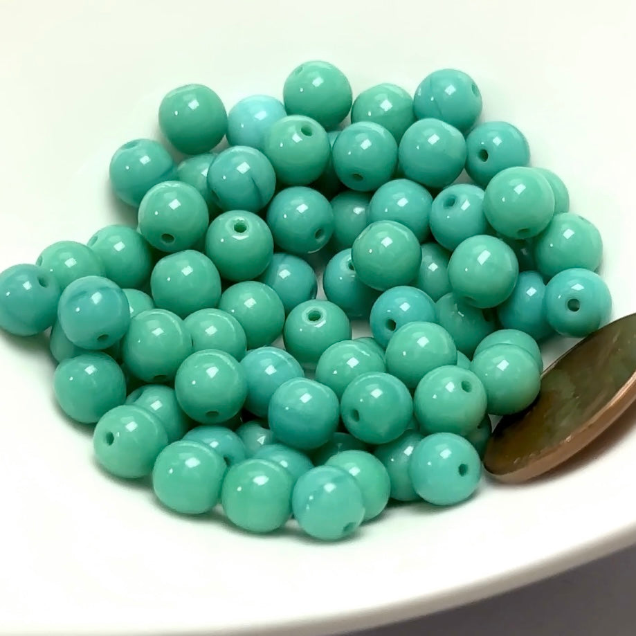 Czech Pressed Druk Round Smooth Glass Beads 6mm Turquoise Opaque 80 pieces CL073