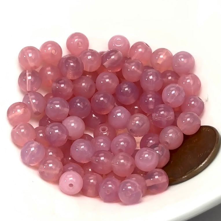 Czech Pressed Druk Round Smooth Glass Beads 6mm Pink Opal 80 pieces CL075
