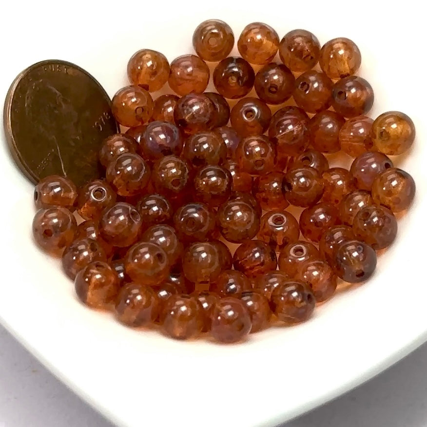 Czech Pressed Druk Round Smooth Glass Beads 6mm Brown Luster Fully coated 80 pieces CL076