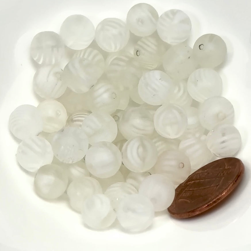 Czech Pressed Druk Round Smooth Glass Beads 8mm Crystal with White Stripes Matte 50 pieces CL077