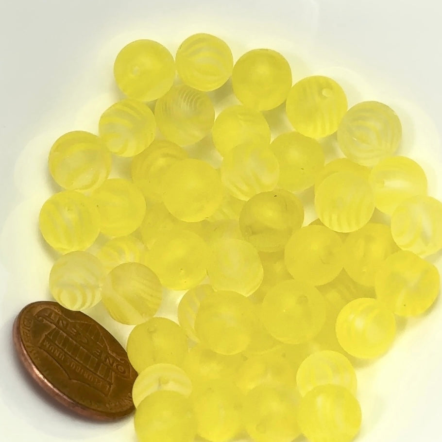 Czech Pressed Druk Round Smooth Glass Beads 8mm Crystal with Yellow Stripes Matte 50 pieces CL079
