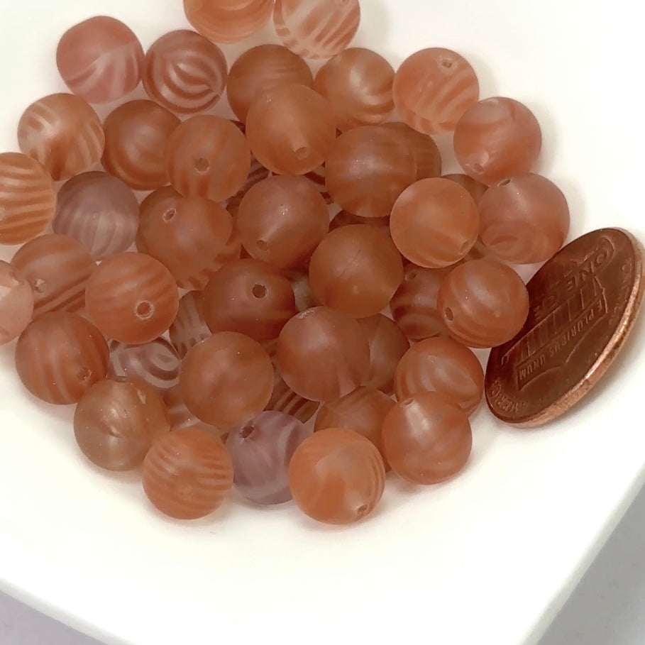 Czech Pressed Druk Round Smooth Glass Beads 8mm Crystal with Brown Stripes Matte 50 pieces CL081