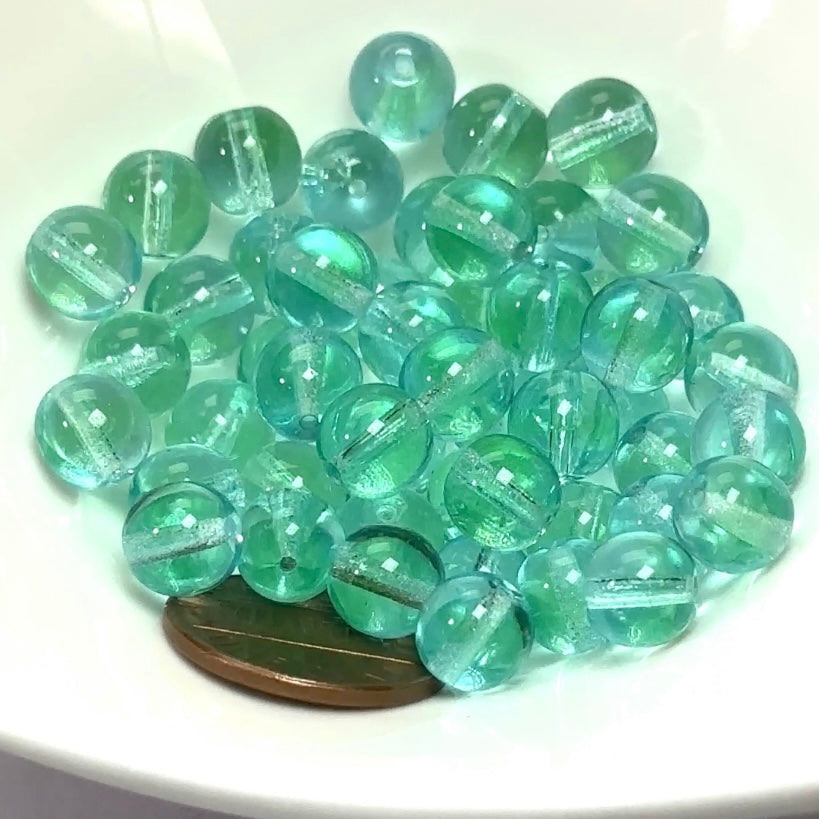 Czech Pressed Druk Round Smooth Glass Beads 8mm Light Green 2tone 50 pieces CL084