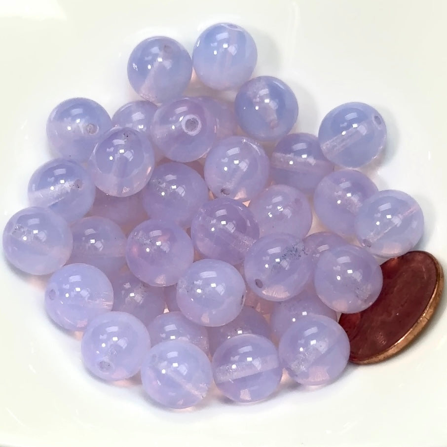 Czech Pressed Druk Round Smooth Glass Beads 10mm Light Lavender Opal 40 pieces CL089