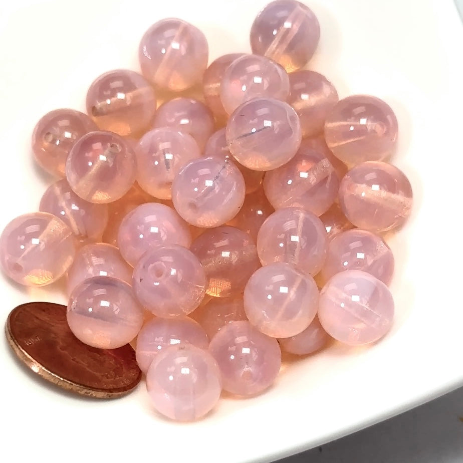 Czech Pressed Druk Round Smooth Glass Beads 10mm Pink Opal Light 40 pieces CL090