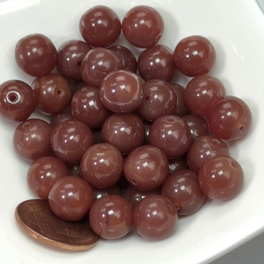 Czech Pressed Druk Round Smooth Glass Beads 10mm Brown Opaque 40 pieces CL091