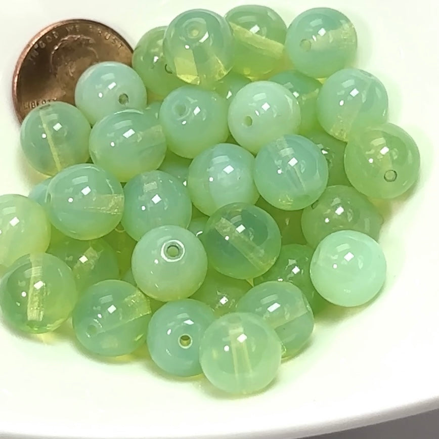 Czech Pressed Druk Round Smooth Glass Beads 10mm Light Green Opal 40 pieces CL095