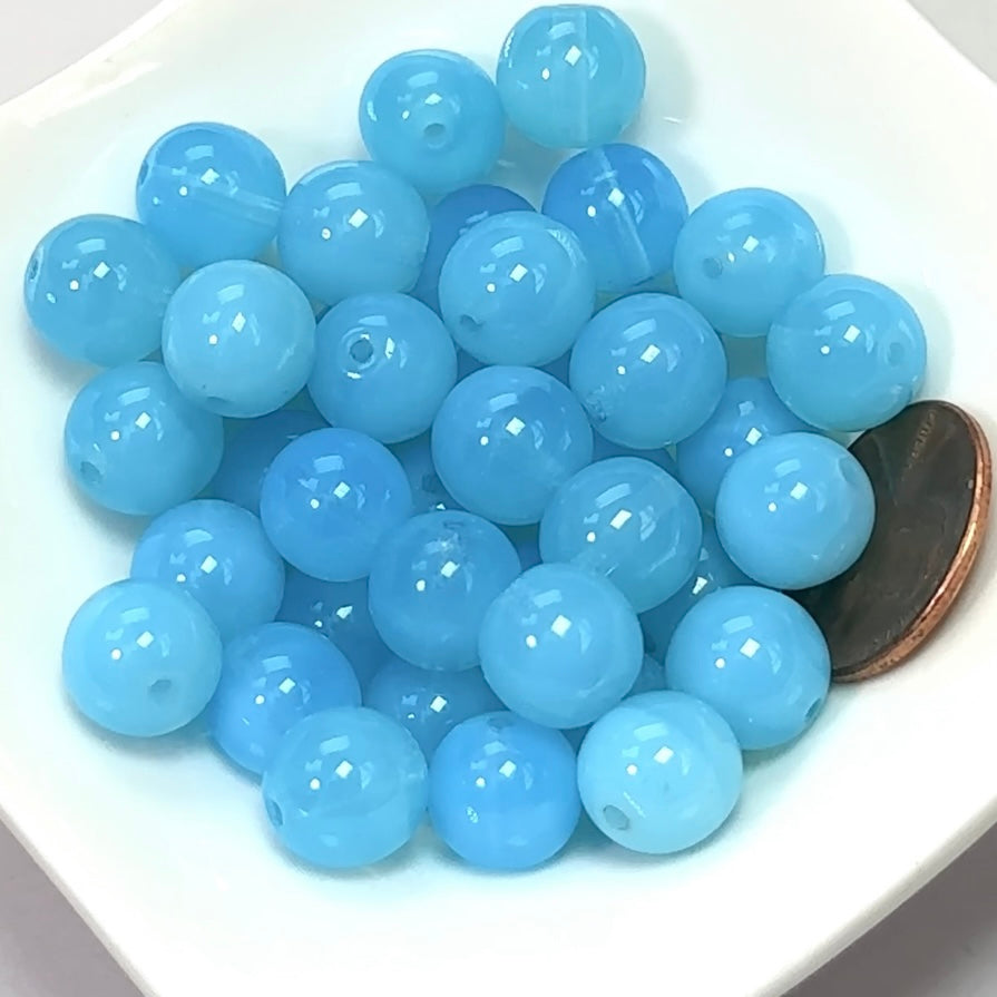 Czech Pressed Druk Round Smooth Glass Beads 10mm Light Blue Opal 40 pieces CL096