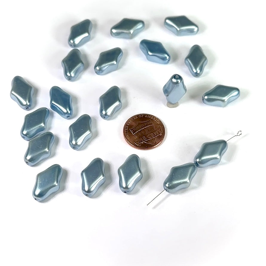 Czech Fancy Rhombus Glass Pearls 18x11mm Light Blue color 20 pieces CL1014
