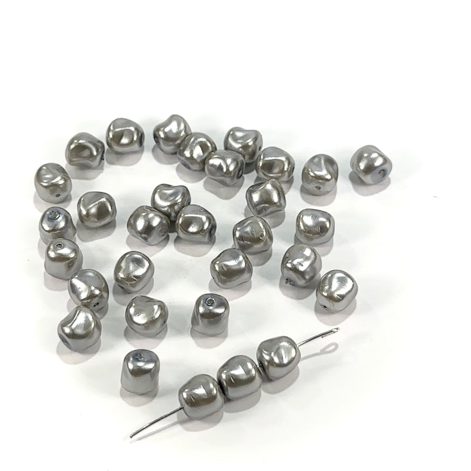 Czech Small Potato Shaped Glass Pearls Light Grey Silver Pearl in sizes 9x8mm or 11x10mm