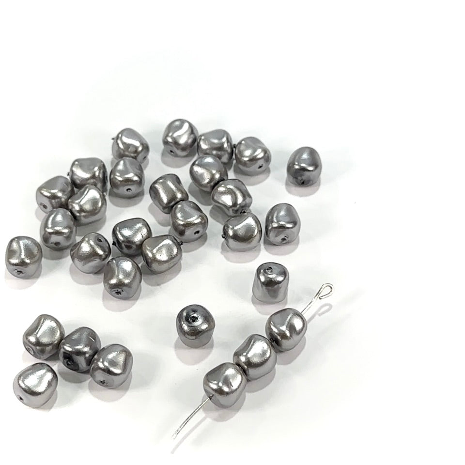 Czech Small Potato Shaped Glass Pearls Grey Silver Pearl 9x8mm 30pcs CL1019