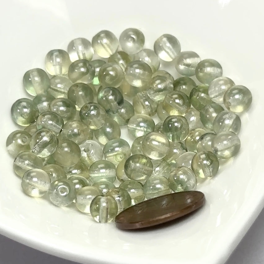 Czech Pressed Druk Round Smooth Glass Beads 6mm Lt.Green Luster 80 pieces CL101