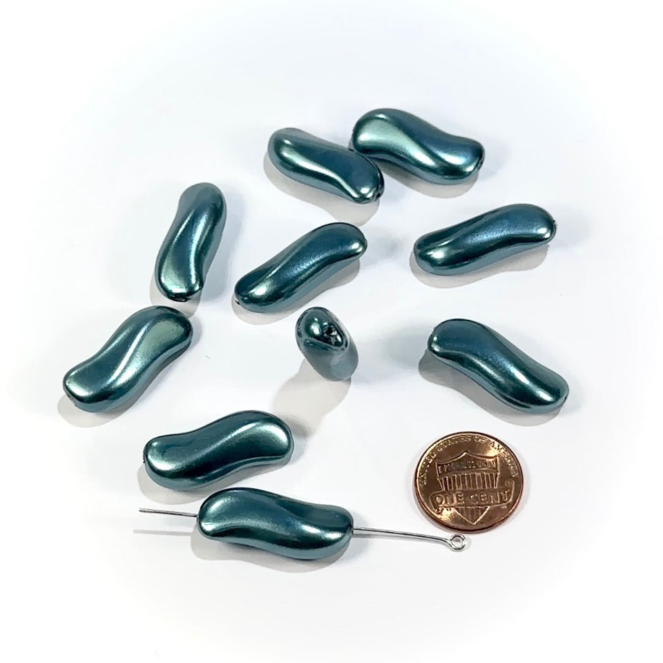 Czech Fancy S-shaped Glass Pearls 27x12mm Blue Pearl color 10 pieces CL1023