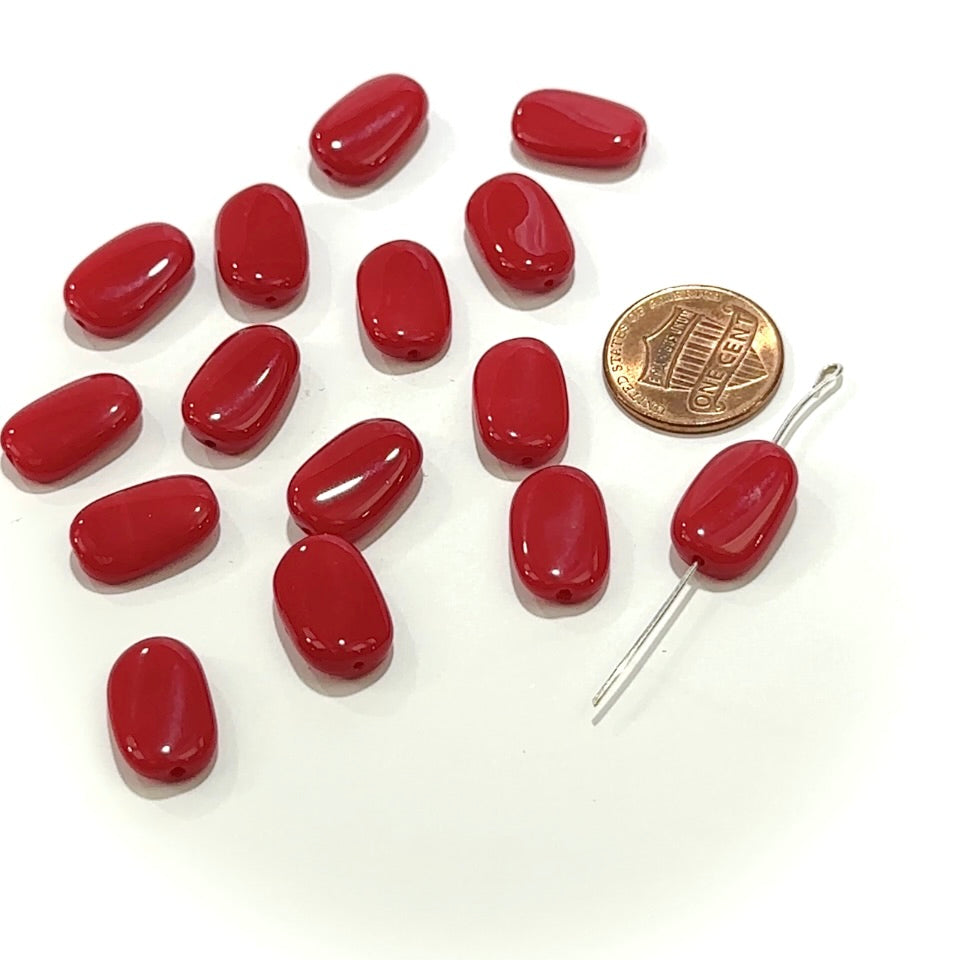 Czech Pressed Druk Fancy Twisted Oval Glass Beads 15x10mm Red Opaque 15pcs CL1036