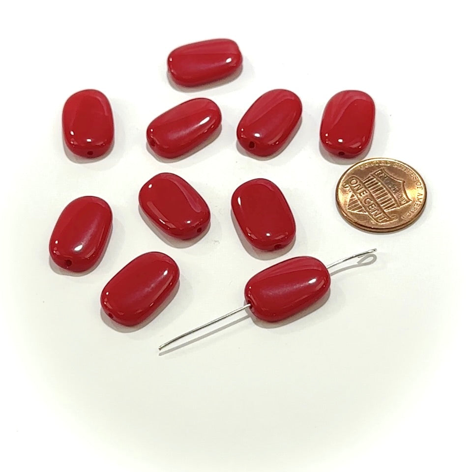 Czech Pressed Druk Fancy Twisted Oval Glass Beads 18x12mm Red Opaque 10pcs CL1037