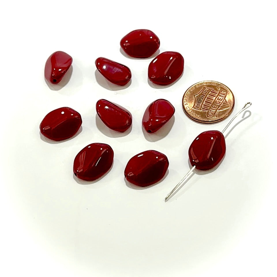 Czech Pressed Druk Fancy Glass Beads 16x12mm Dark Red Opaque 10pcs CL1050