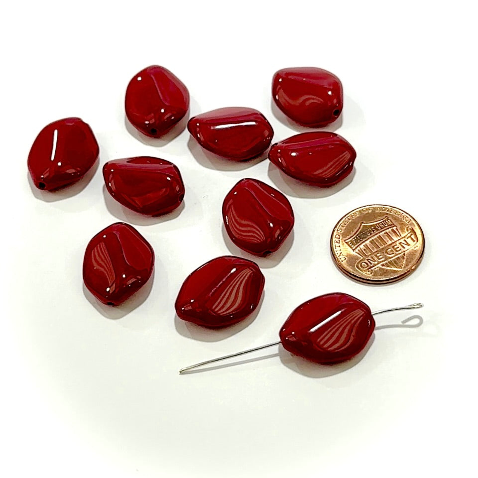 Czech Pressed Druk Fancy Glass Beads 19x14mm Dark Red Opaque 10pcs CL1051