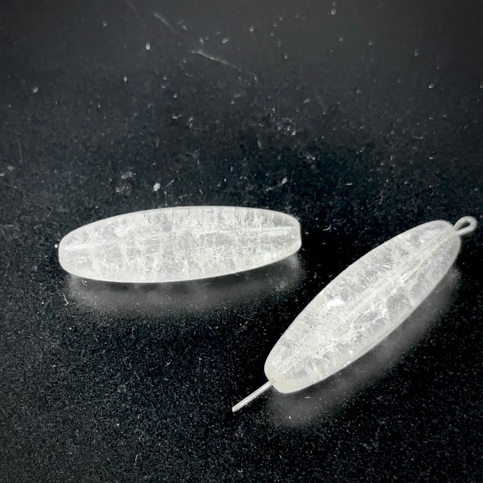 Czech Pressed Druk Elongated Smooth Glass Beads 36x13mm Crystal Crackle Finish 2 pieces CL1064