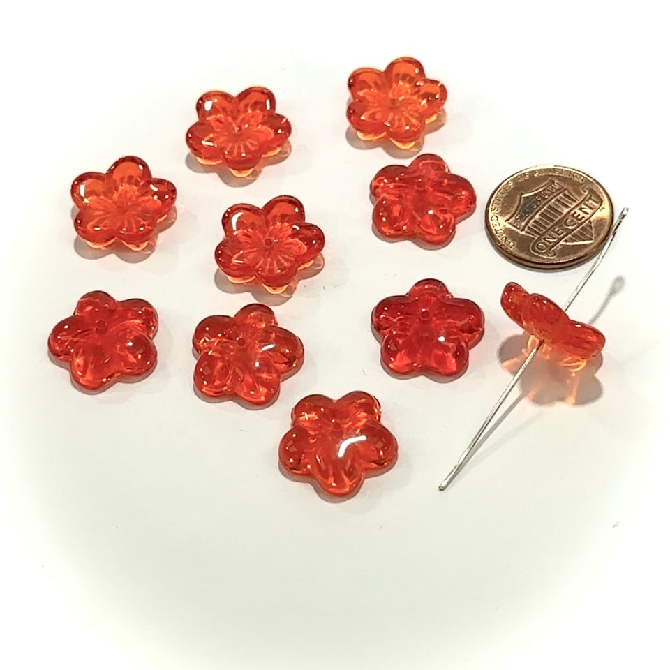 Czech Pressed Druk Glass Beads Flower with Center Hole 16mm Orange Hyacinth 10 pieces CL1069