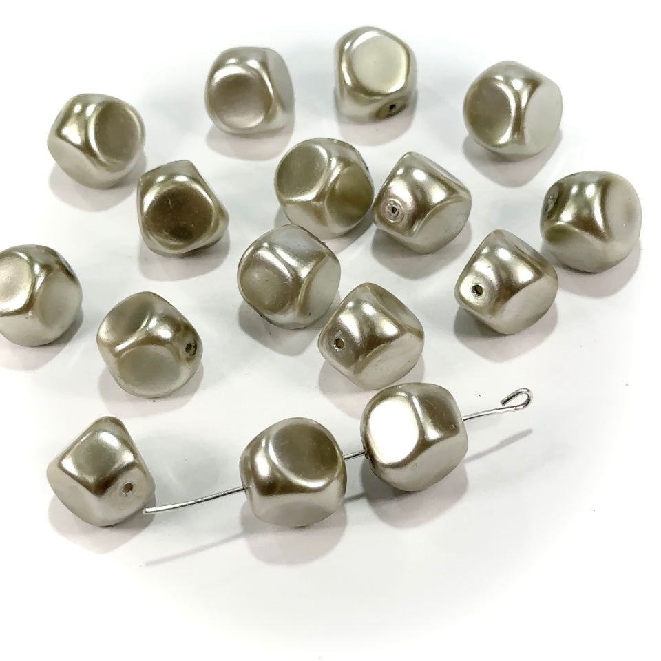 Czech Fancy Glass Pearls Light Sage Green Pearl in sizes 12mm, 15mm, 17mm, 19mm