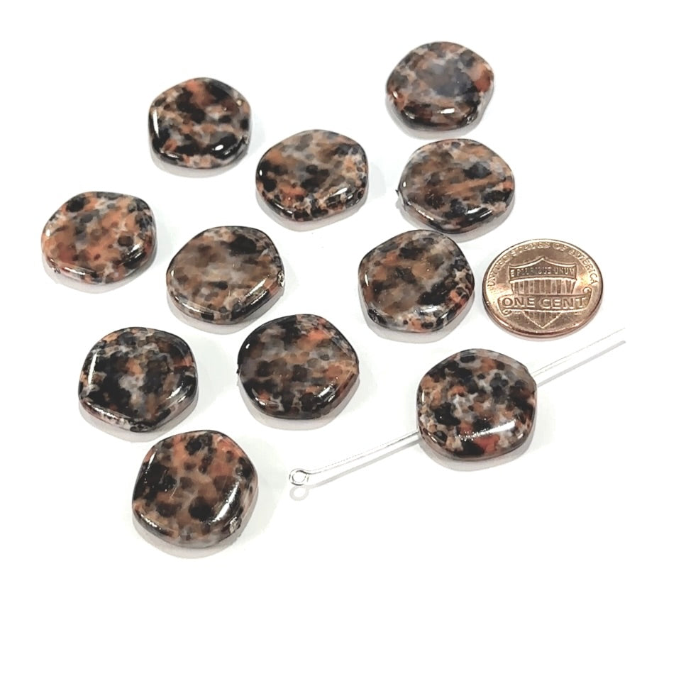 Czech Glass Smooth Hexagon Beads 18mm Brown and Orange Mix Marble Pearlized 10 pcs CL1149