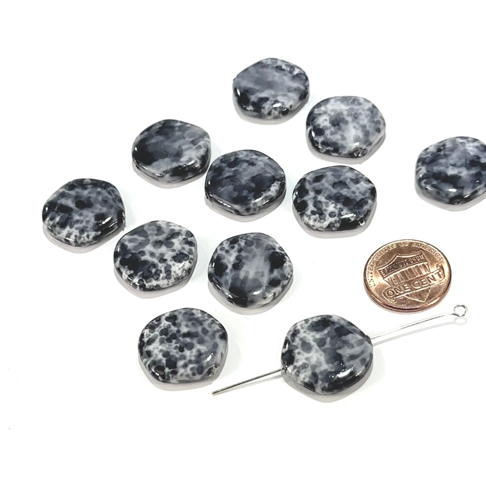 Czech Glass Smooth Hexagon Beads 18mm Grey Mix Marble Pearlized 10 pcs CL1151