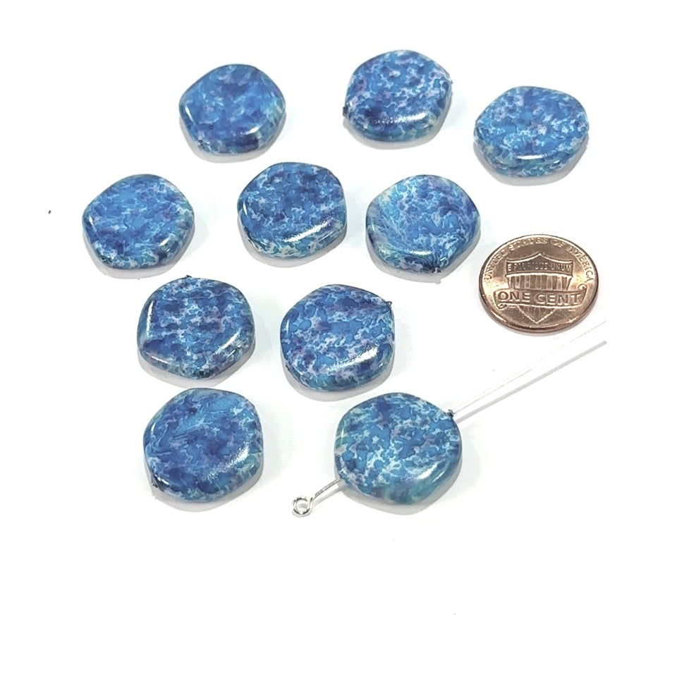 Czech Glass Smooth Hexagon Beads 18mm Light Blue and Purple Mix Marble Pearlized 10 pcs CL1154