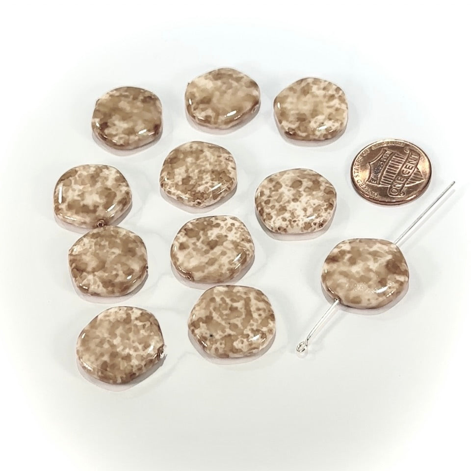 Czech Glass Smooth Hexagon Beads 18mm Beige Mix Marble Pearlized 10 pcs CL1155