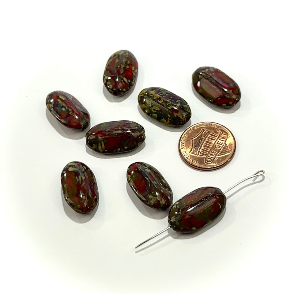 Czech Pressed Druk Fancy Oval Glass Beads 20x12mm Dark Terracotta 8pcs CL1161