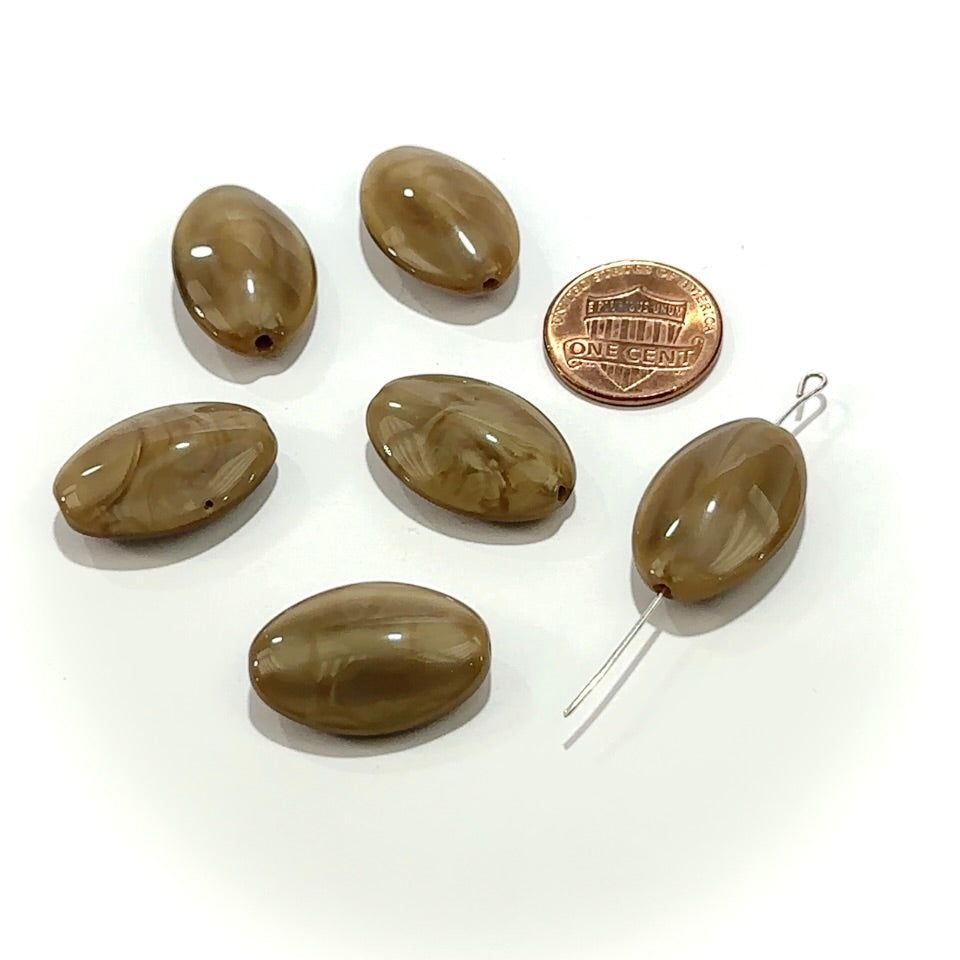 Czech Pressed Druk Fancy Oval Glass Beads 33x15mm Dark Beige Opal 6pcs CL1171