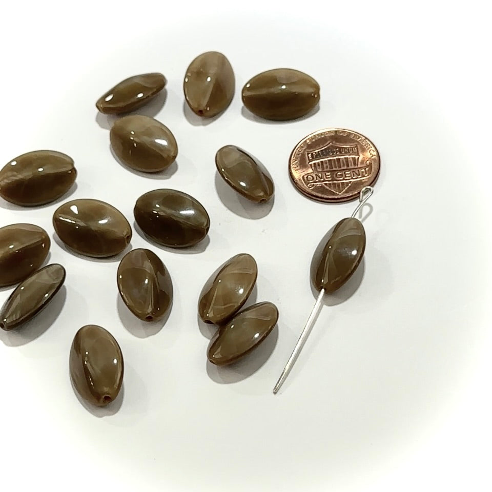 Czech Pressed Druk Fancy Oval Glass Beads 17x12mm Dark Beige Opal 15pcs CL1172