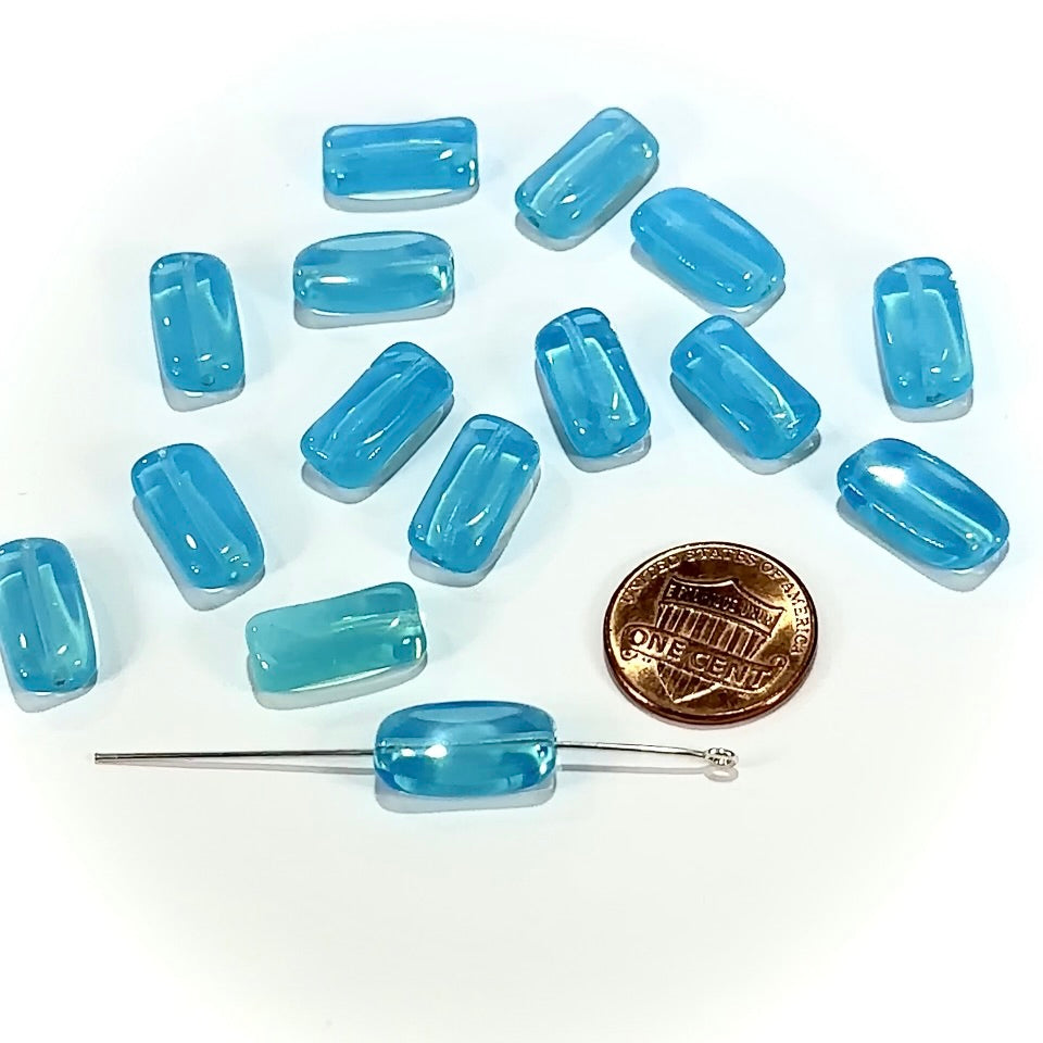 Czech Pressed Druk Twisted Rectangle Glass Beads 16x8mm Blue Aqua 15pcs CL1179