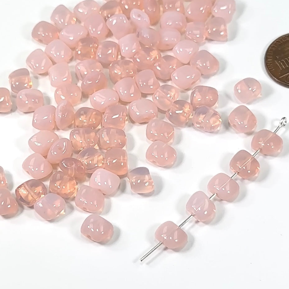 Czech Pressed Druk Small Pillow Glass Beads Pink Opal 6x8mm 80pcs CL117
